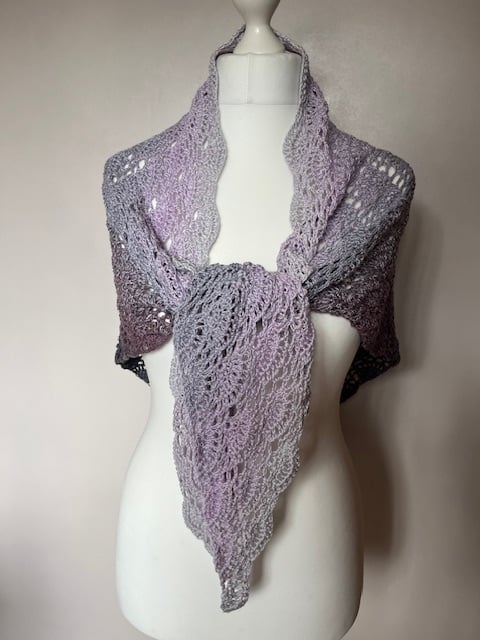 Ladies Grey, Lilac and Teal Crochet Shawl, Birthday Gift Idea