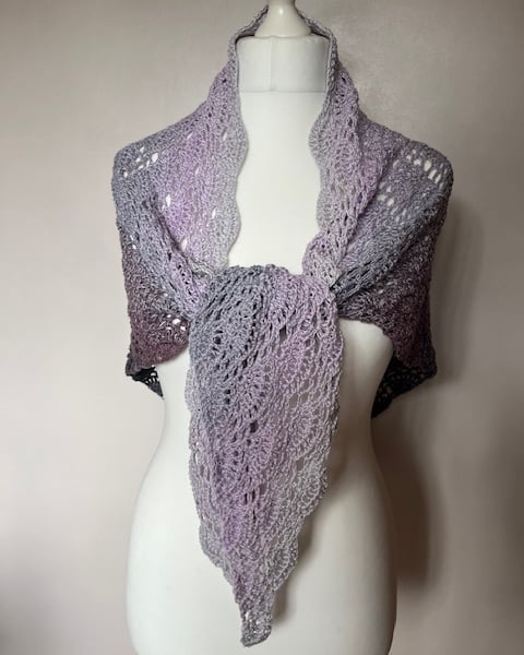 Ladies Grey, Lilac and Teal Crochet Shawl, Birthday Gift Idea