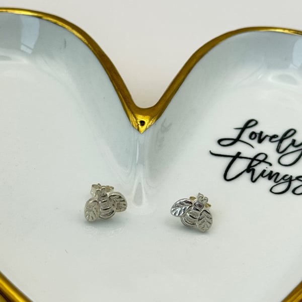 Fine Silver Bee Stud Earrings