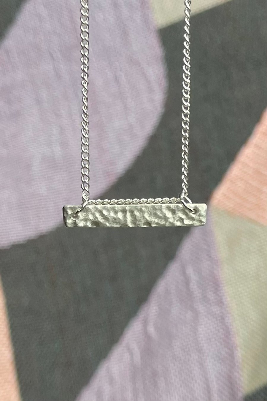 Silver bar necklace, handmade 999 fine silver hammered pendant