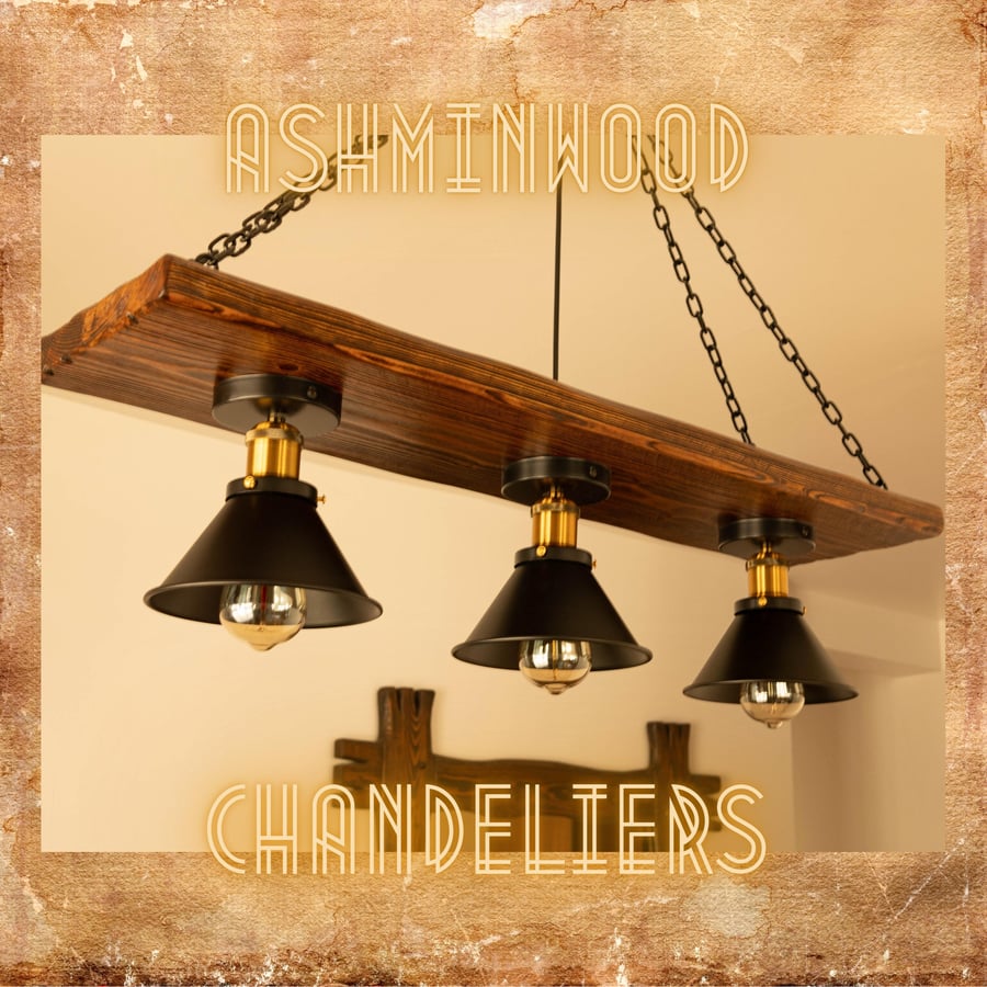 Wood Beam Pendant Light - Wooden Chandelier - Rustic Lighting Farmhouse
