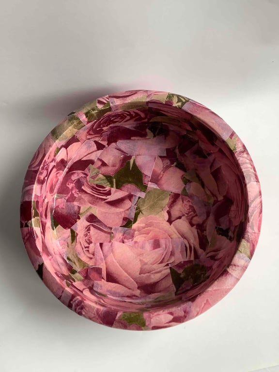 Colourful Decopatched wooden bowl