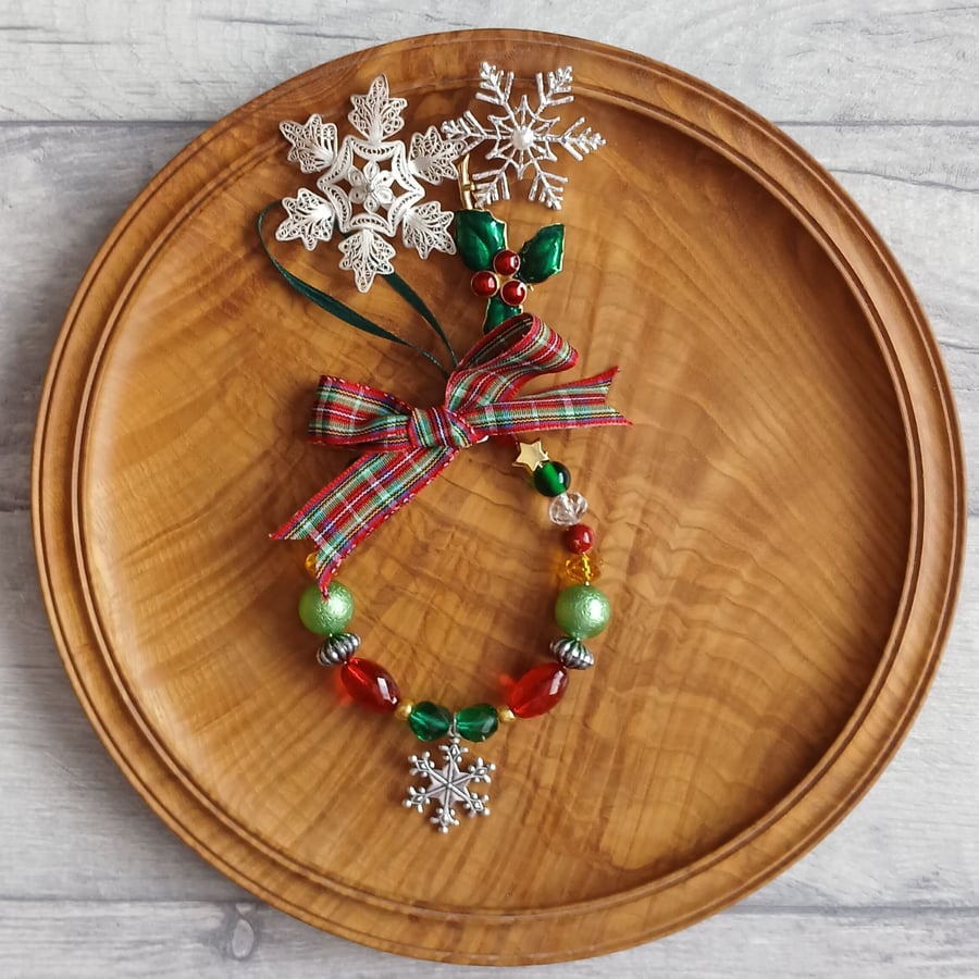 Beaded Ring Christmas Tree Decoration, Christmas Decoration