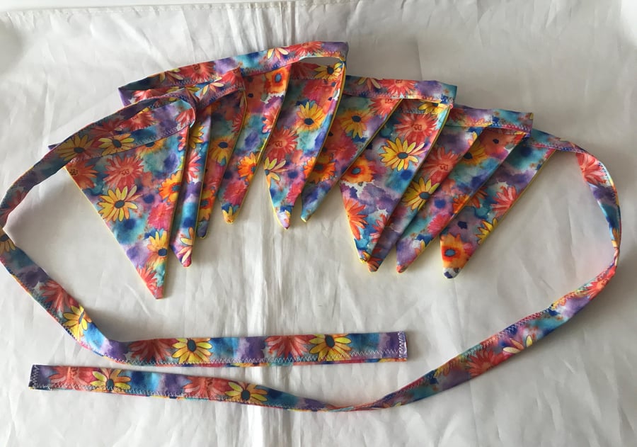 Summer yellow bunting, 10 flags, reusable cotton floral bunting 