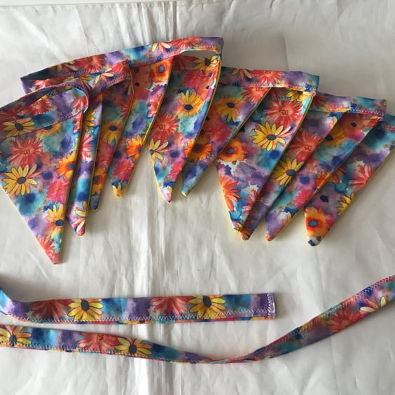 Summer yellow bunting, 10 flags, reusable cotton floral bunting 