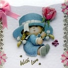 Young Girl Hand Crafted 3D Decoupage Card - With Love (2620)