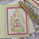 Daisies, Sweet peas and Bunny - Blank Card