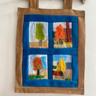 Abstract trees embroidered textile hanging 