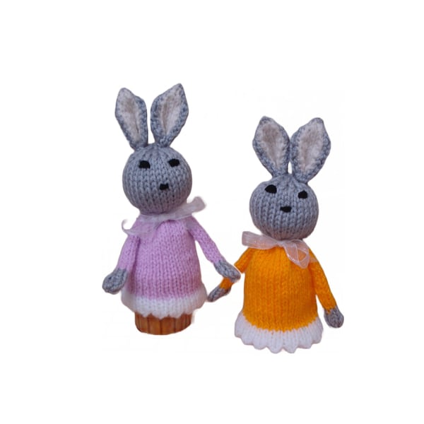 Pair Of Egg Cosy Bunny Rabbits Ready For Breakfast Orange And Lilac (R905)