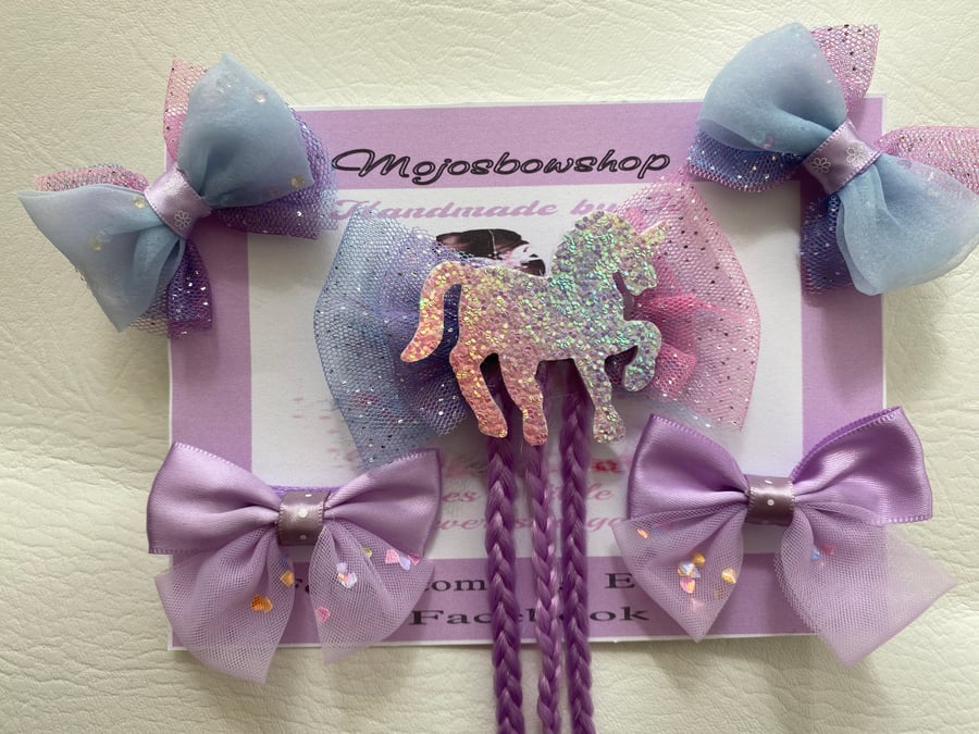 Handmade Unicorn glitter hair set