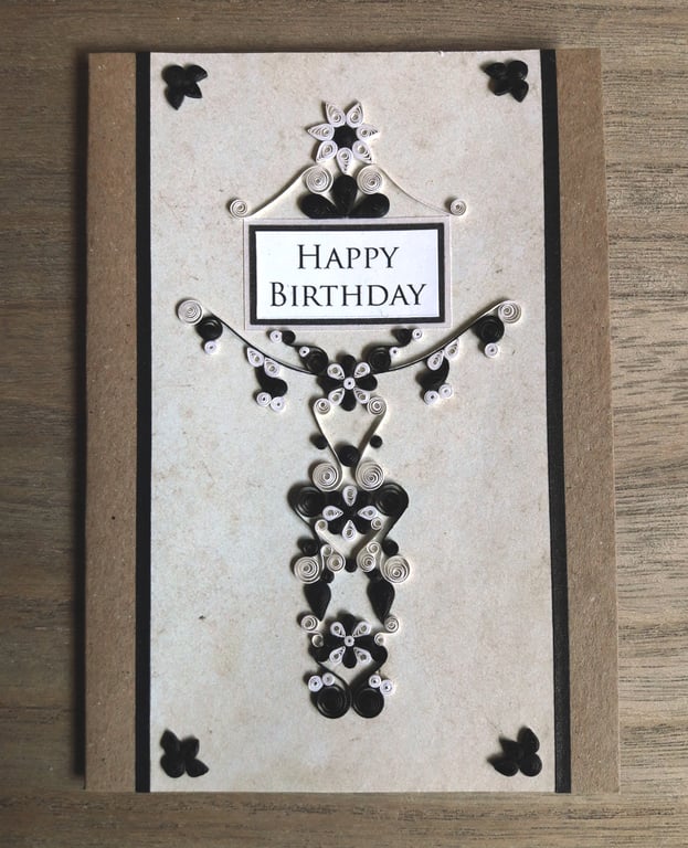 Quilled black and white birthday card