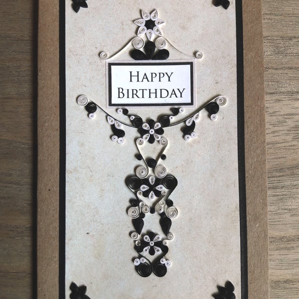 Quilled black and white birthday card