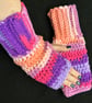 Hand Crocheted Fingerless Wrist Warmers in Vibrant Orange Pink and Purple - Image 3