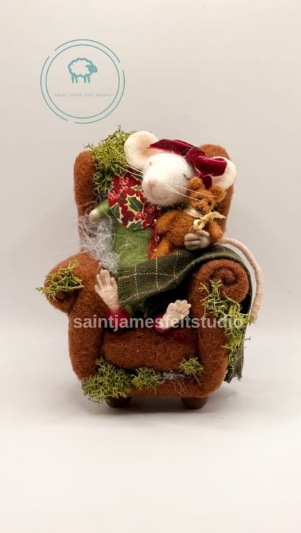 Needle felted mouse in armchair