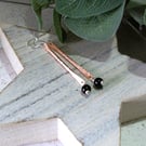 Earrings, Textured Copper Bar with Obsidian and Sterling Silver