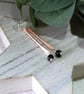 Earrings, Textured Copper Bar with Obsidian and Sterling Silver - Image 1