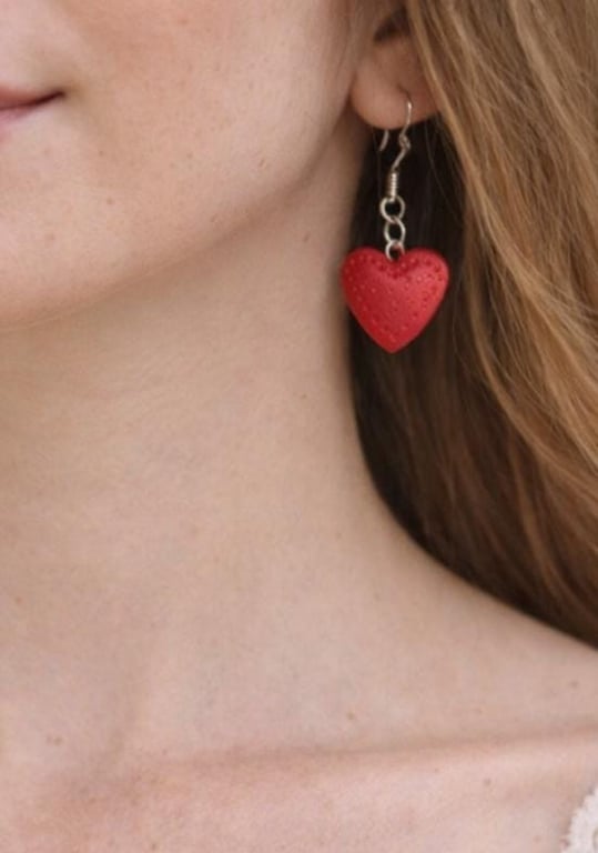 Handmade Polymer Clay Heart Earrings, Colourful Artisan Dangle Jewellery, Boho S