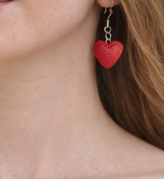Handmade Polymer Clay Heart Earrings, Colourful Artisan Dangle Jewellery, Boho S