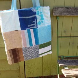 Vintage towel tote bag (blue 9 square)