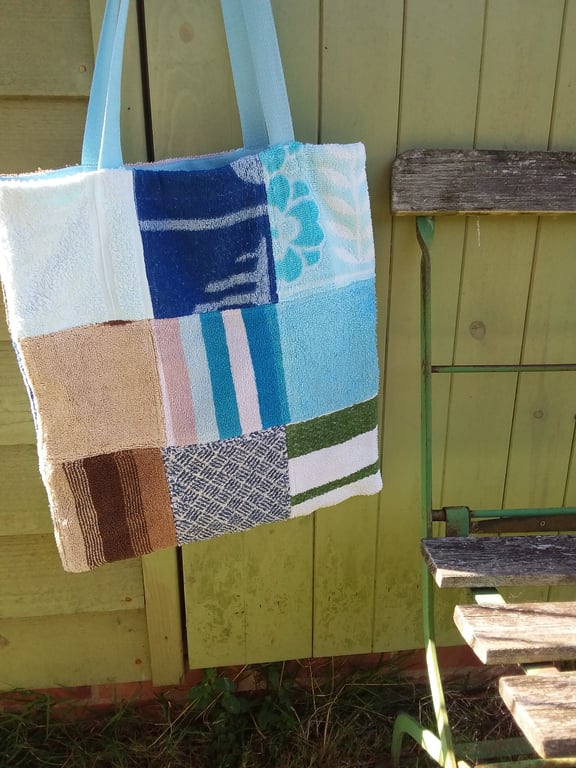 Vintage towel tote bag (blue 9 square)