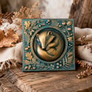 Badger Wall Plaque, 3x3 Faux Copper Resin Woodland Wall Decor