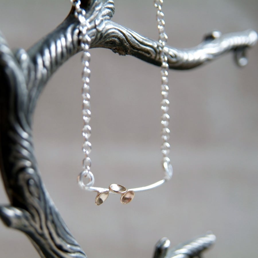 SALE Silver and Gold necklace. little circle domes branch