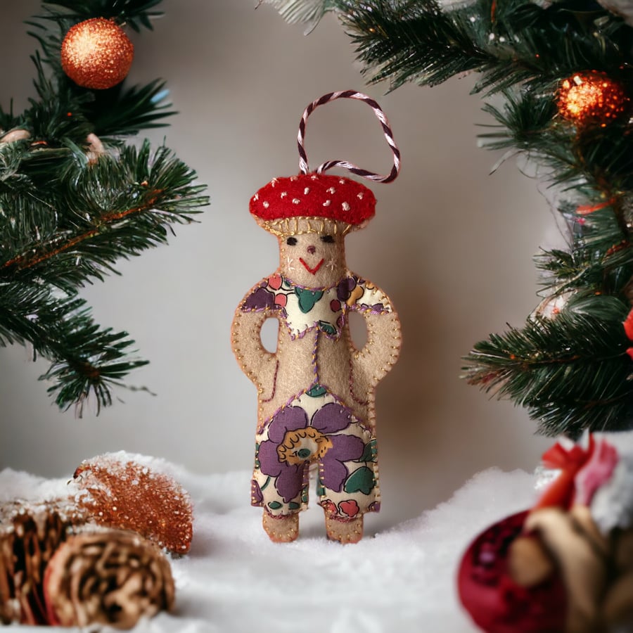 Christmas  Gift Wool Felt Handmade and Liberty Print Toadstool Pixie