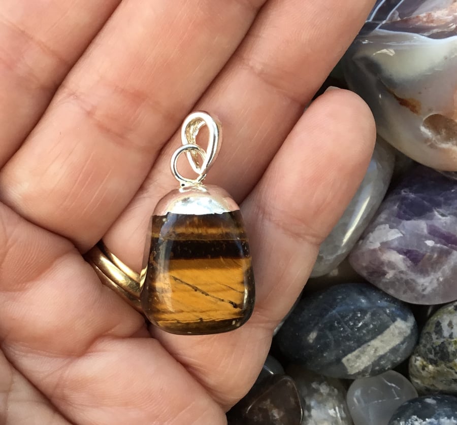 Pretty Golden Tigers Eye Tumble Stone Nugget Pendant.