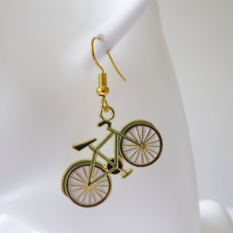 Single Novelty Cycle Earring Green and Gold
