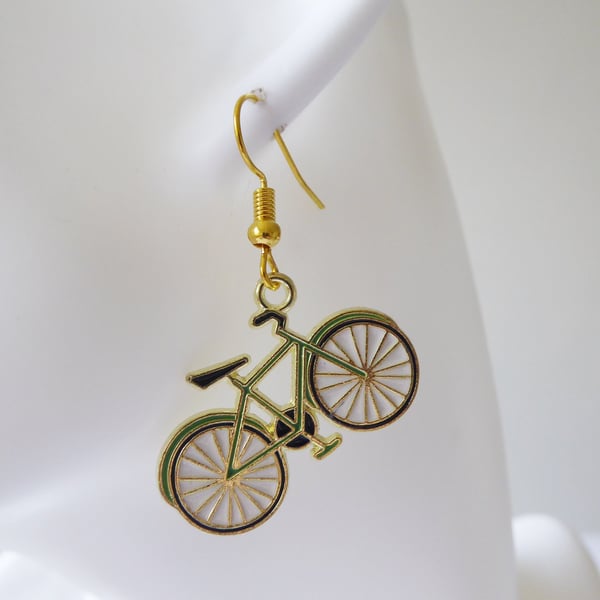 Single Novelty Cycle Earring Green and Gold