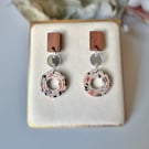 Animal Print - Walnut, Acrylic and Polymer Clay Drop earrings 