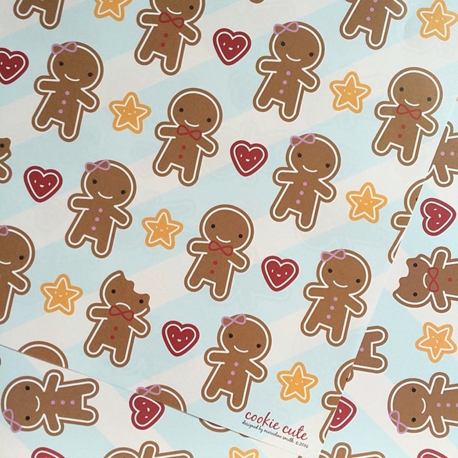 5 sheets of Gift Wrap - Cookie Cute Gingerbread Men