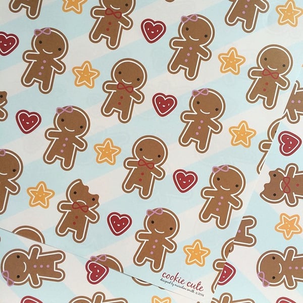 5 sheets of Gift Wrap - Cookie Cute Gingerbread Men