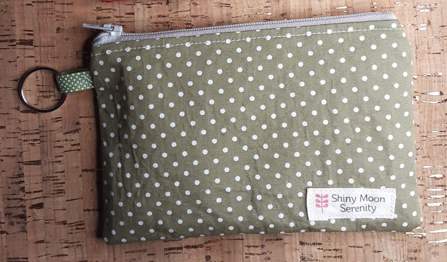 Coin Purse Khaki with a small white dot Print.