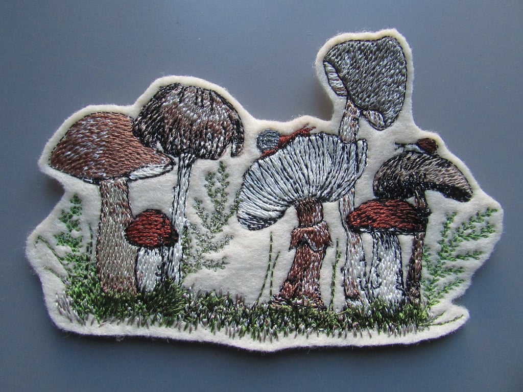 Toadstool Fungi Mushroom Embroidered Sew on Applique Patch