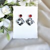 Monochrome Geometric Earrings - Red Stud Marble Dangles