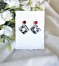 Monochrome Geometric Earrings - Red Stud Marble Dangles