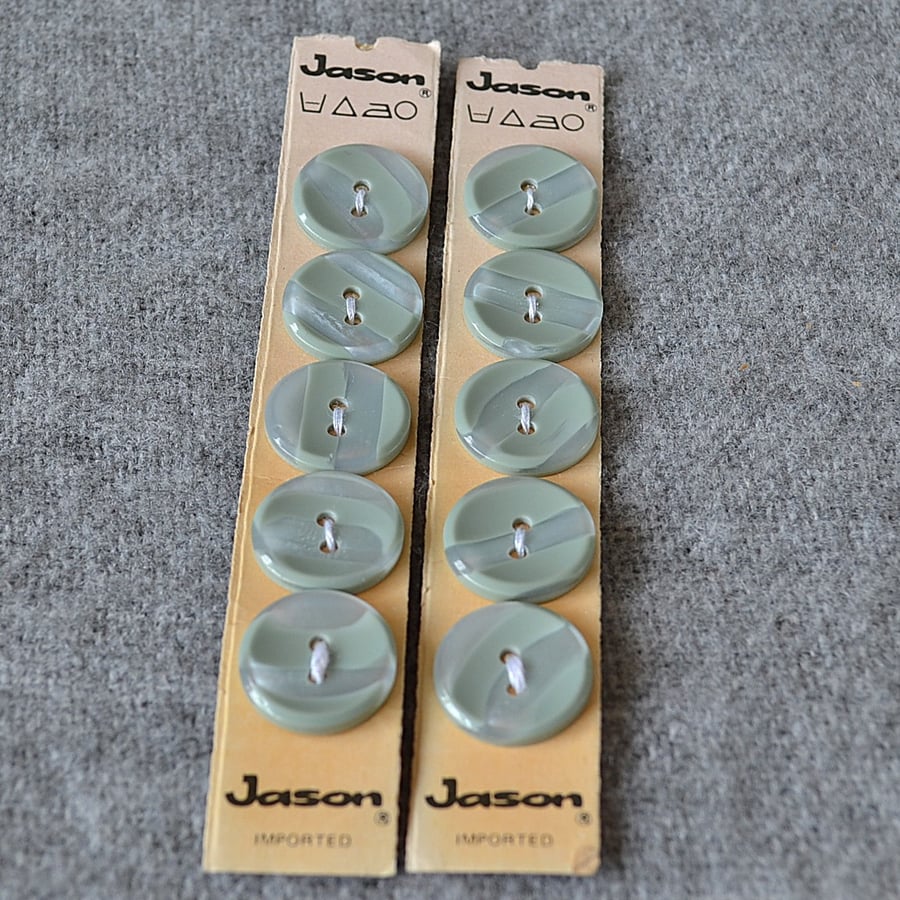 DESTASH: 10 Vintage Pale Green Stripe Jason Buttons on Original Card