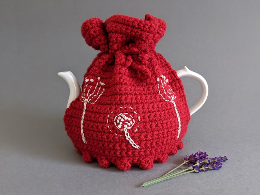 Red Embroidered Teapot Tea Cosy - Scandi Style