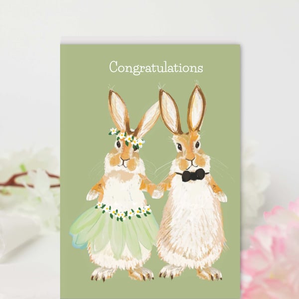 Wedding card congratulations wedding day cute Hare Blank Card