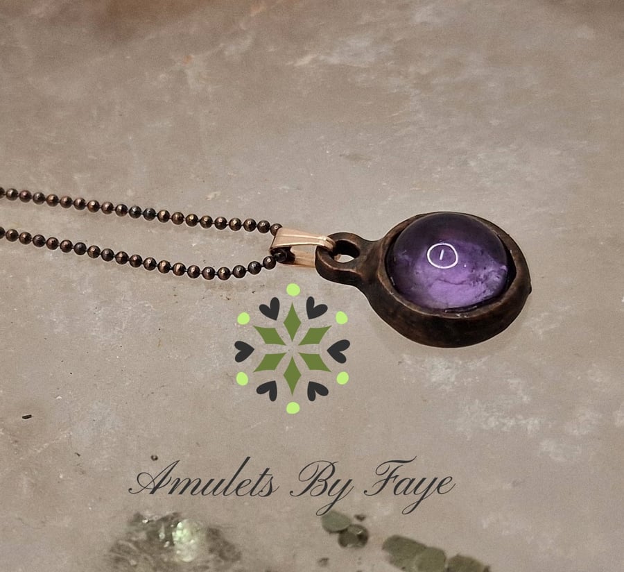Recycled Copper, Round Pendant with A Quality Amethyst Gemstone Necklace.