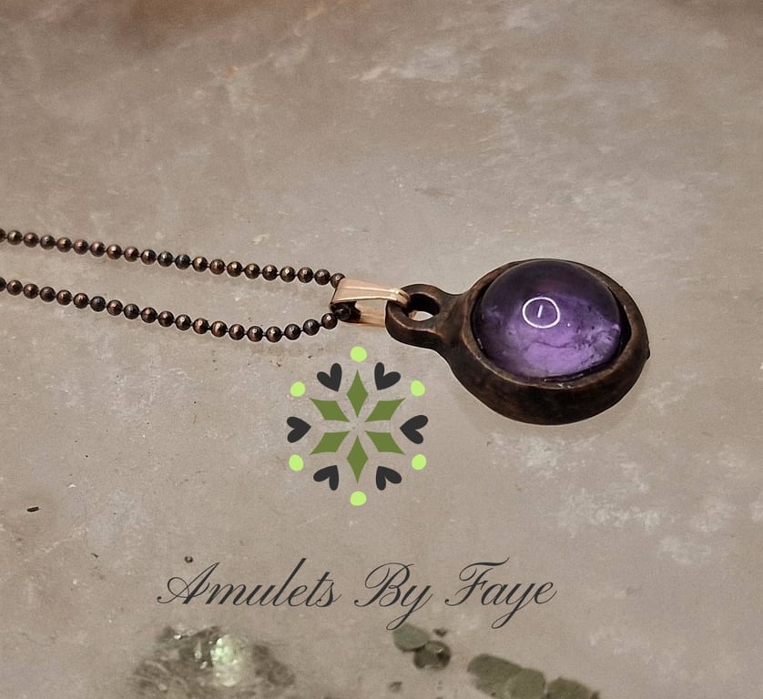 Recycled Copper, Round Pendant with A Quality Amethyst Gemstone Necklace.