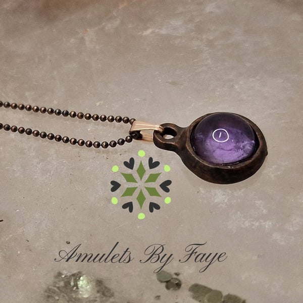 Recycled Copper, Round Pendant with A Quality Amethyst Gemstone Necklace.