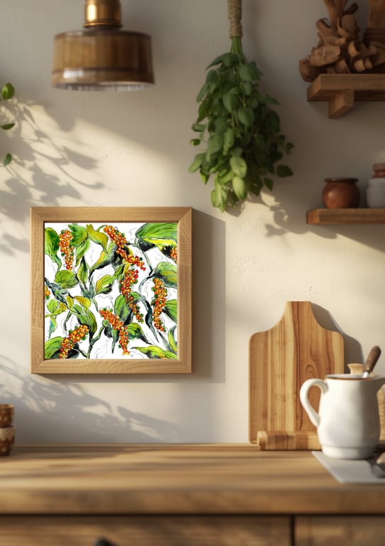 Black Pepper Plant - Watercolour Art Print - Square - Nature Inspired Wall Art