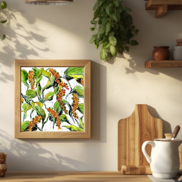 Black Pepper Plant - Watercolour Art Print - Square - Nature Inspired Wall Art