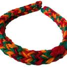 Knitted Headband Alice Hair Band Handmade repurposed materials Red Orange Green