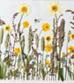 Original Pressed Flower Meadow with Hand Painted Bee & Butterflies