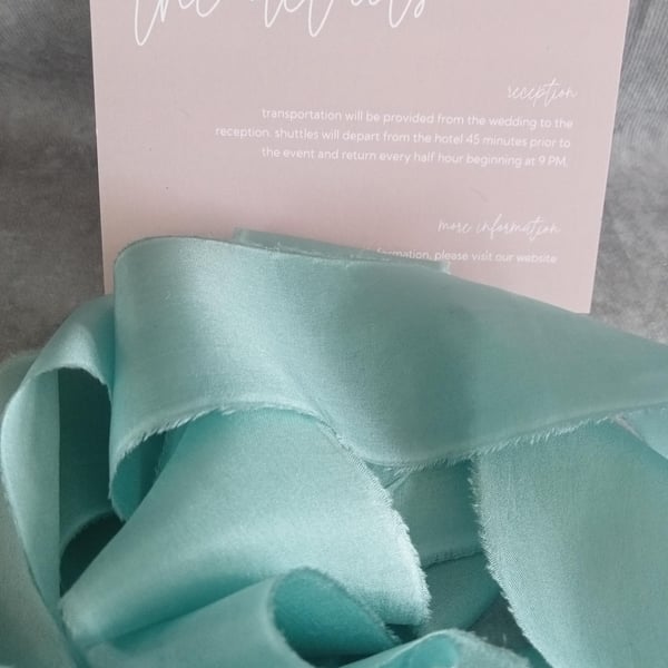 Hand Dyed Blue Green Silk Ribbon: Bridal Bouquet Ribbon, Stationery, Cake Decor