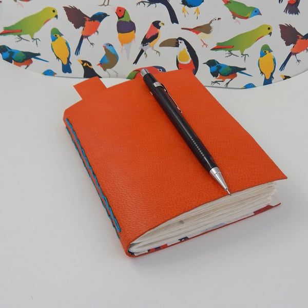 Birds Orange Leather Sketchbook Journal Notebook -  Gifts for Artists, for Teens