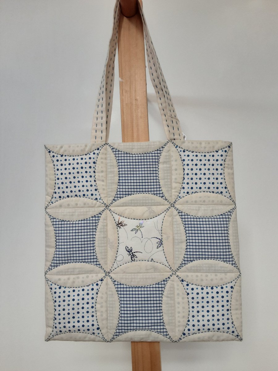 Blue and White Japanese Folded Patchwork Tote.